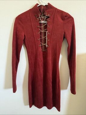 Oh Polly Lace-Up Long Sleeve Cayenne Women's Dress